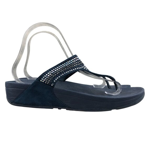 FitFlop Women's Size 10 Strobe Luxe Toe Post Blue Open Toe Wedge Heel Sandals - Picture 1 of 12